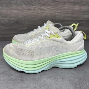 HOKA Bondi 8 Running Shoes Womens Size 9 White Green Sneakers One One